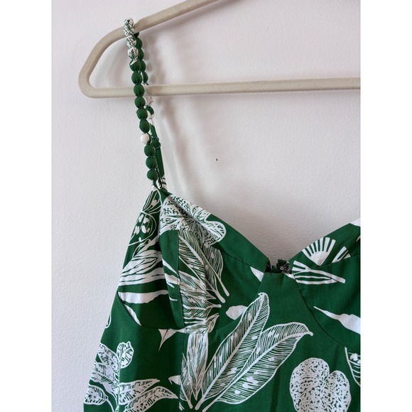 Farm Rio Forest Soul Mix Green White Tropical Leaf Print Tiered Mid Dress Large - Picture 6 of 11